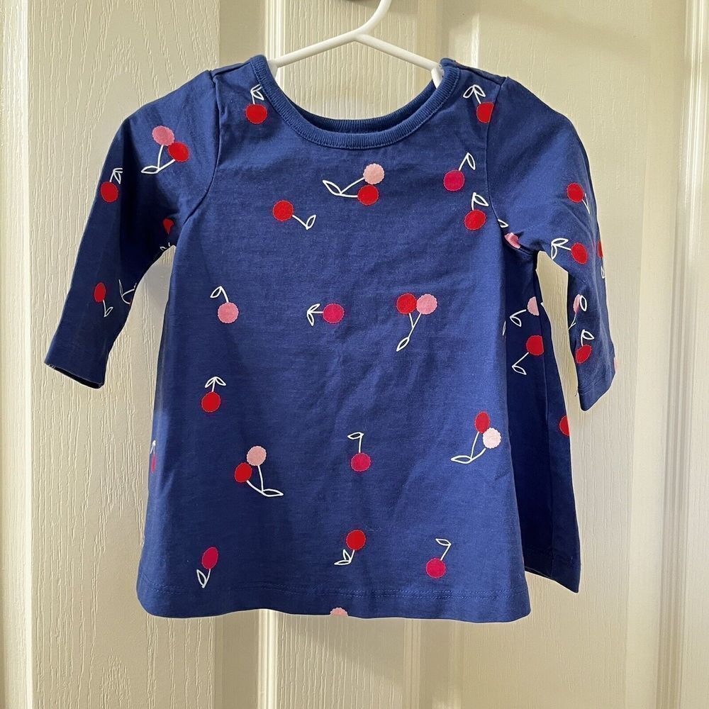 Hanna Andersson Cherry Swing Dress Blue Cotton Girls Size 60 US 3-6 Months NWT